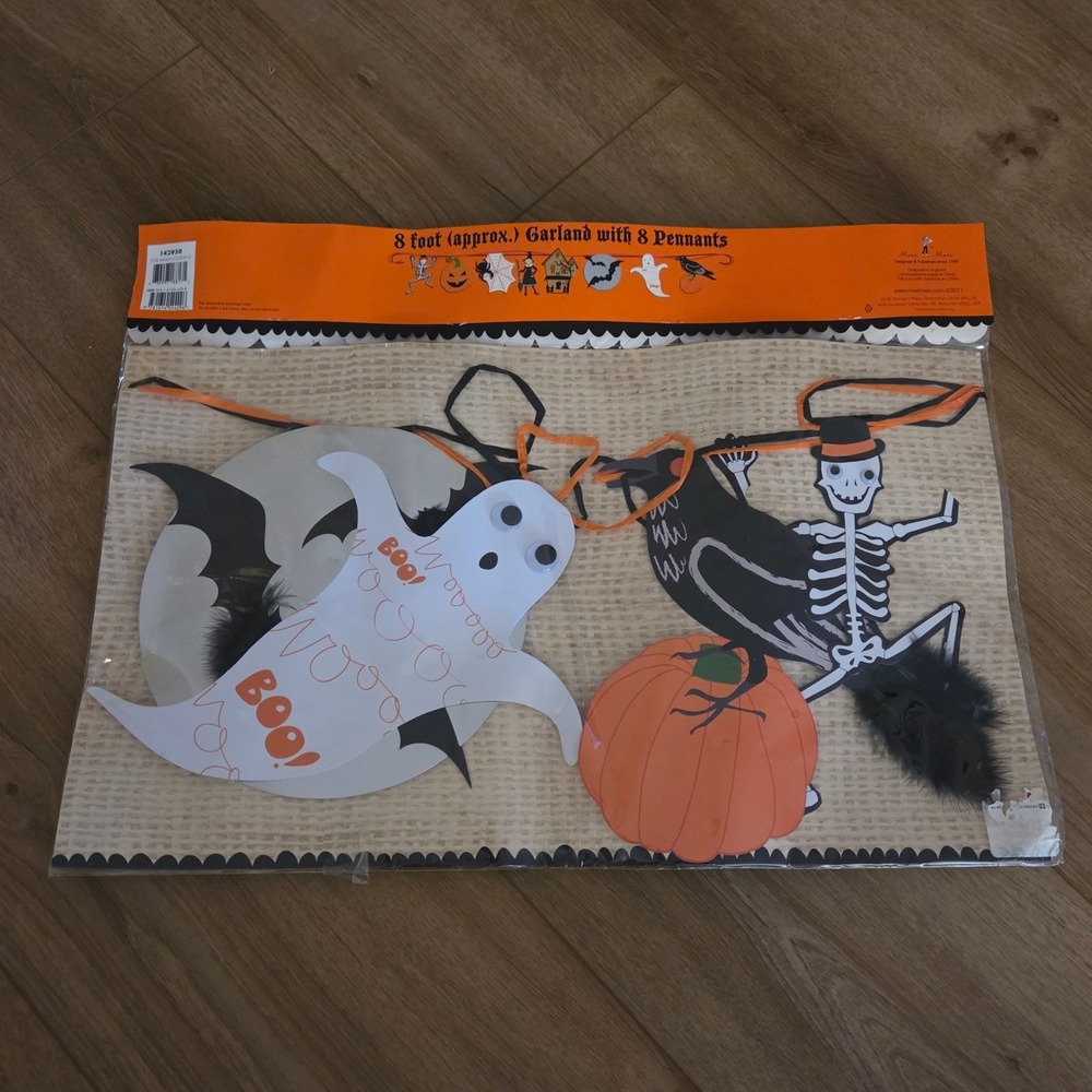 Meri Meri Halloween Garland Decoration 8ft Banner Ghost Spider Crow‎ Witch NEW